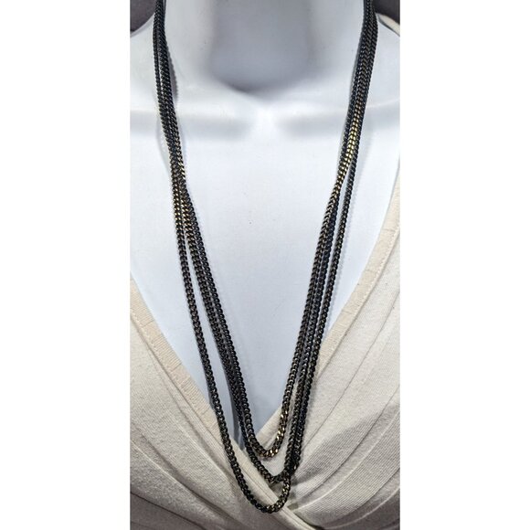 Dark Elegant Black And Gold Tone Multilayer Chain Necklace - Picture 3 of 9